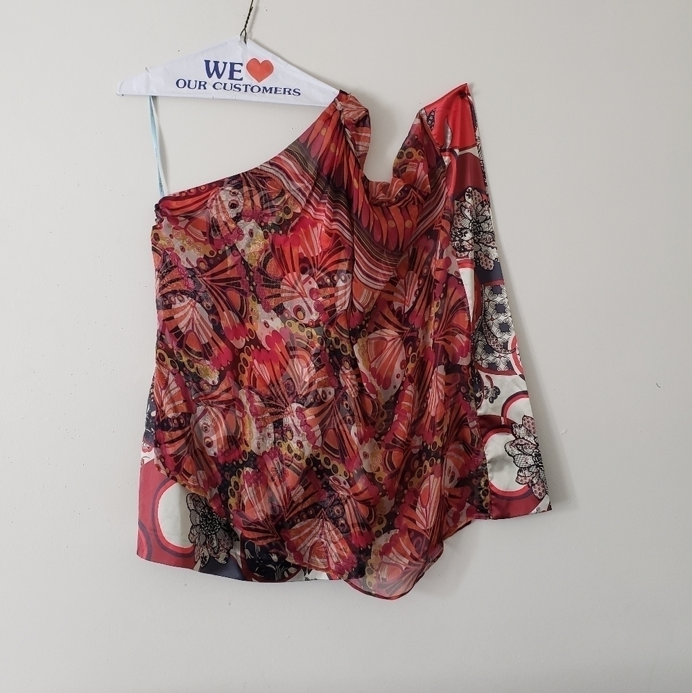 Marciano Floral One Shoulder Silk Dress.